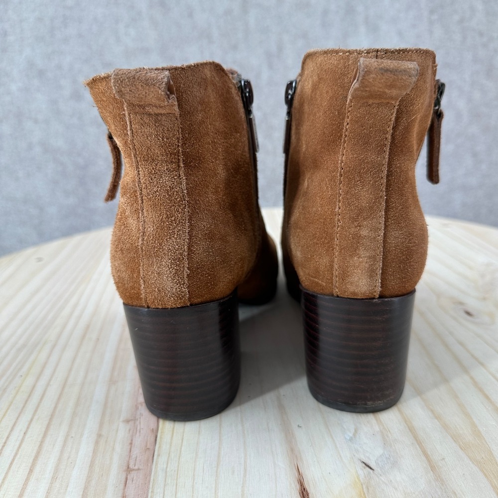 Blondo Ankle Boots‎ Caramel Leather Suede Round Toe Zip Block Heel Waterproof 8M - Picture 5 of 13